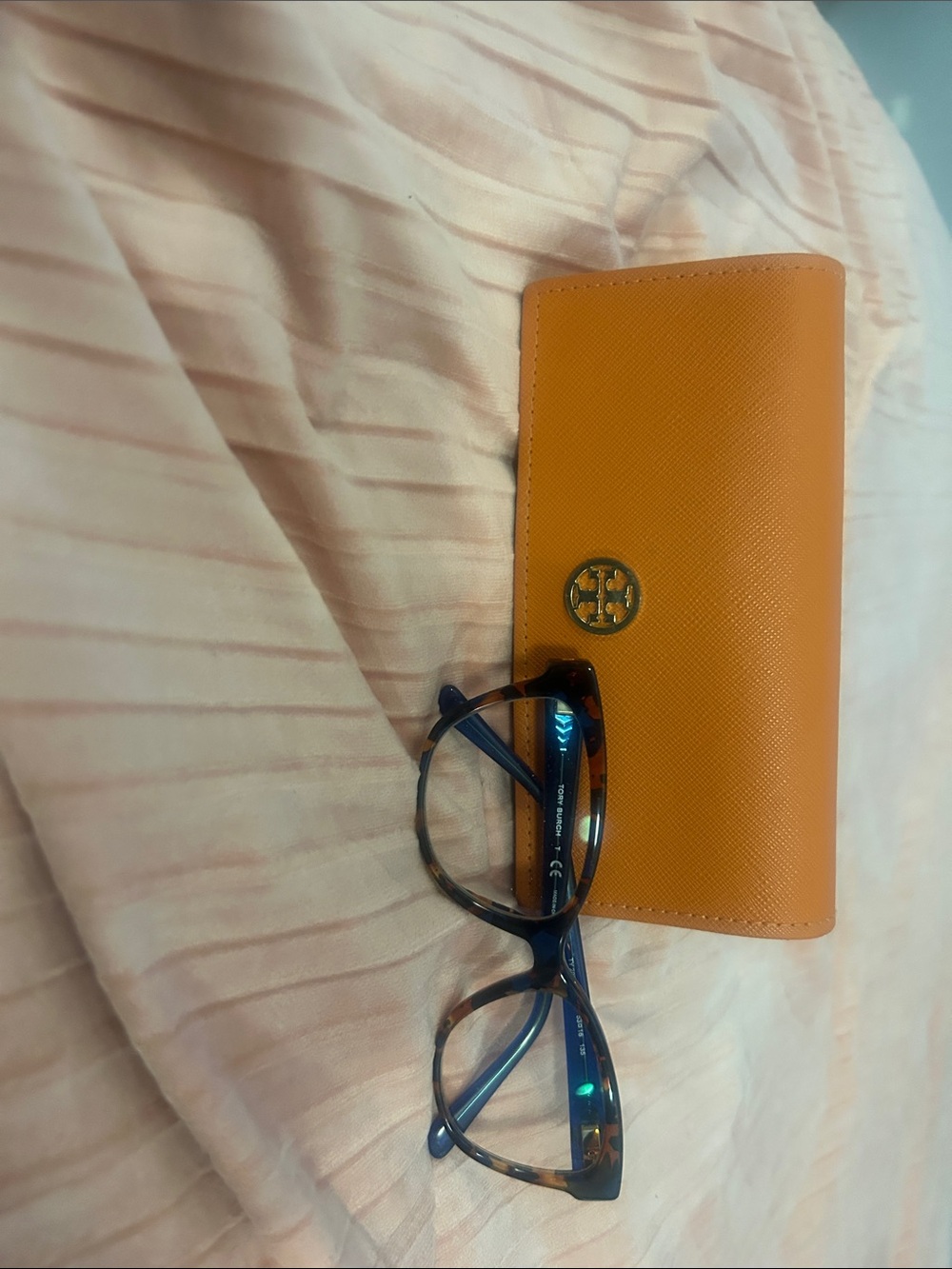 Tory Burch Orange Saffiano Leather Eyeglass Case with Gold Logo